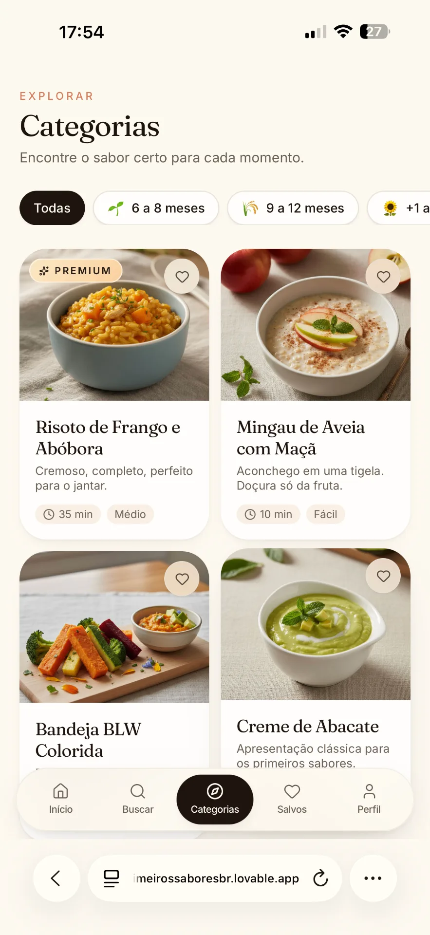 Tela de categorias
